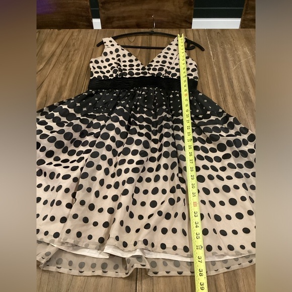 Anthropologie Burlapp polka dot Stripe Brown Black Sleeveless flare Mini dress 8 - Picture 6 of 11